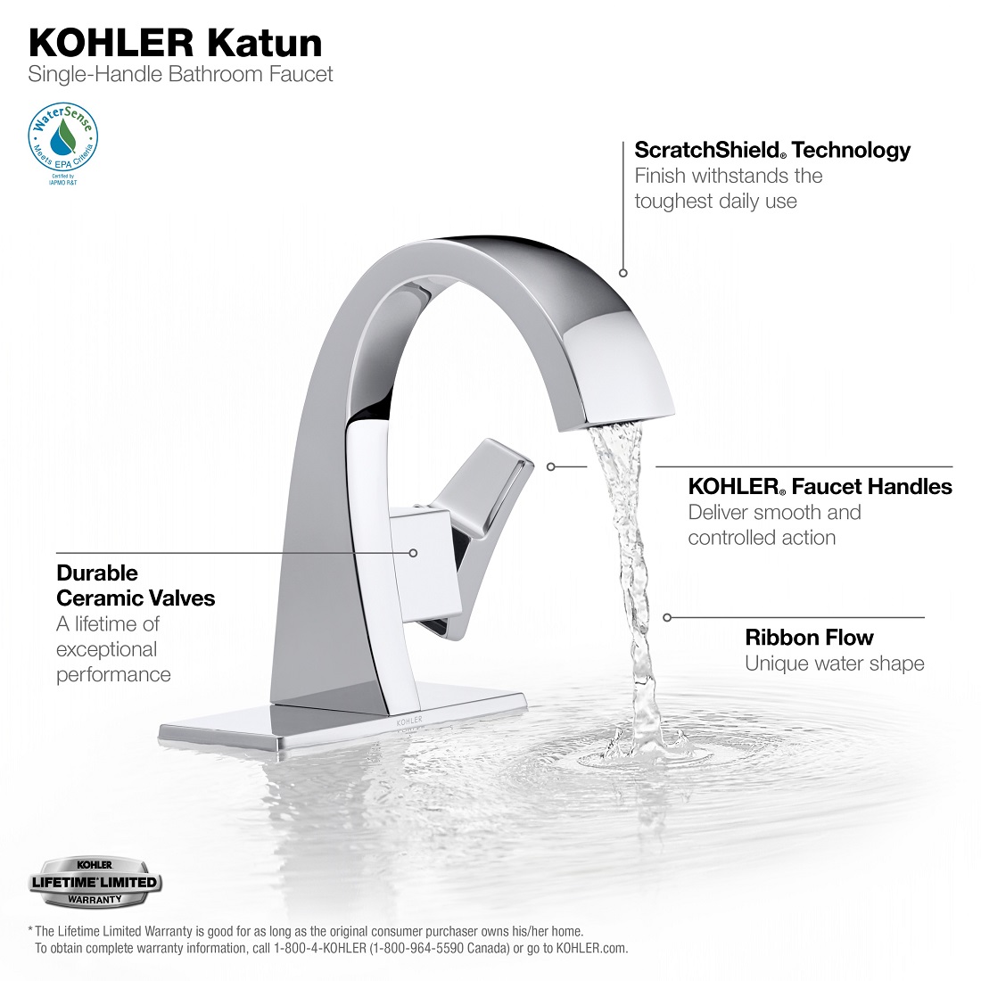 Kohler Katun Single Hole Single Handle Bathroom Faucet In Polished