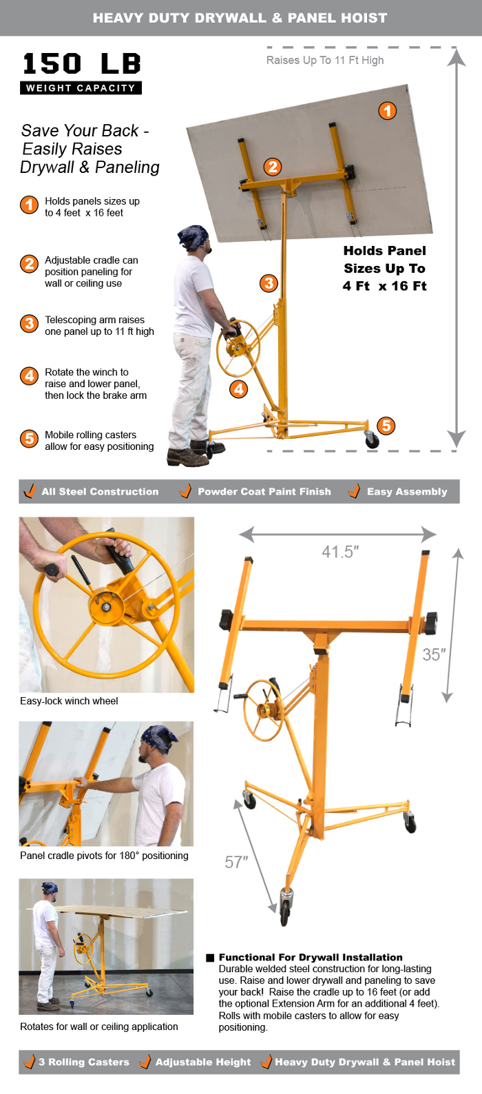 Pro Series Drywall Panel Hoist Dwhoist The Home Depot Higher Areas Tripod Base For Ility