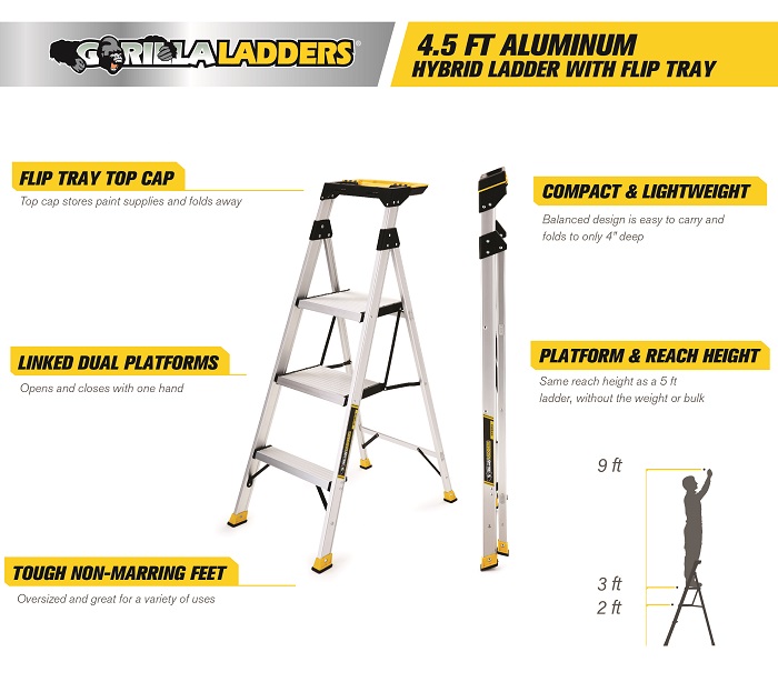 Gorilla Ladders 4.5 ft. Aluminum Hybrid Ladder with Tray with 250 lb