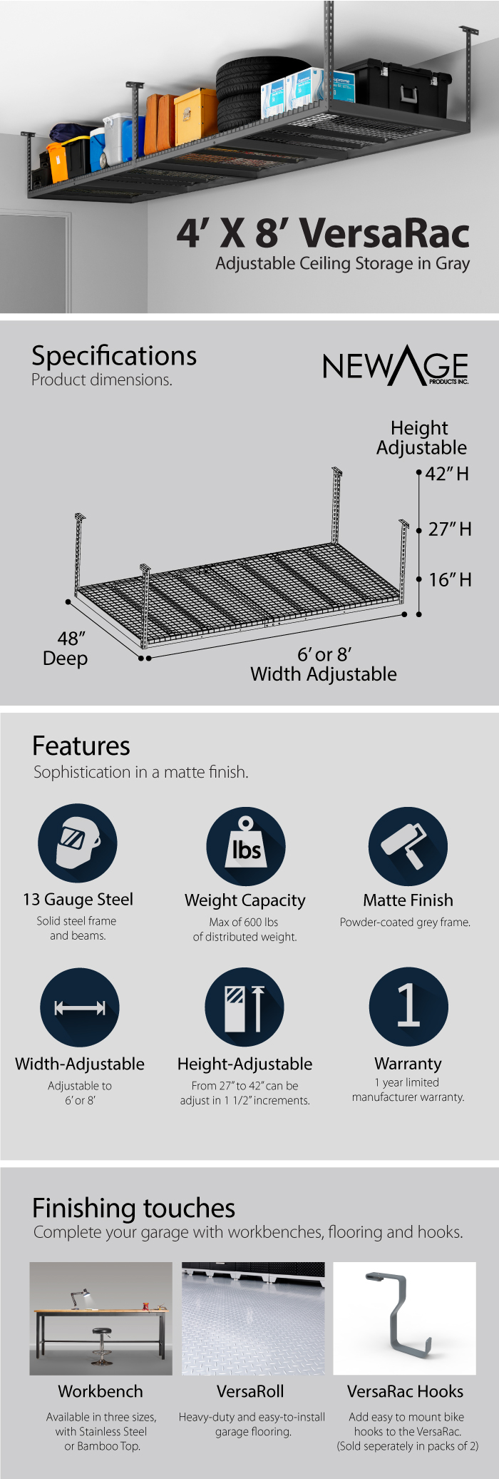 Newage Products Performance 96 In L X 48 W 42 H Wire Grids Are Powder Coated In Gloss Silver