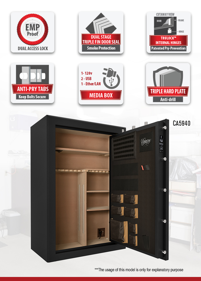 Cannon 48Gun Fire Safe with Electronic Lock in Hammertone Black with 12Locking Bolts and 90