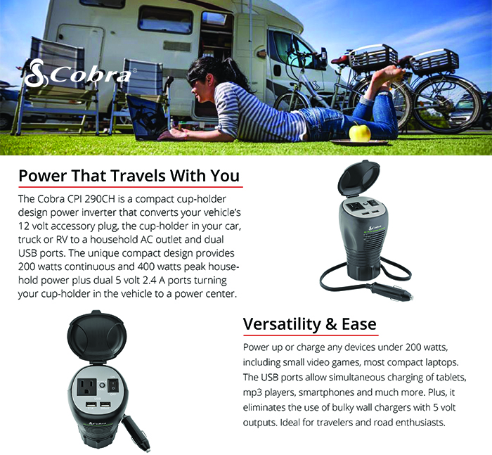 Cobra Cup Holder Design 200 Watt Inverter Cpi290ch The Home Simple On Off Switch For Easy Use