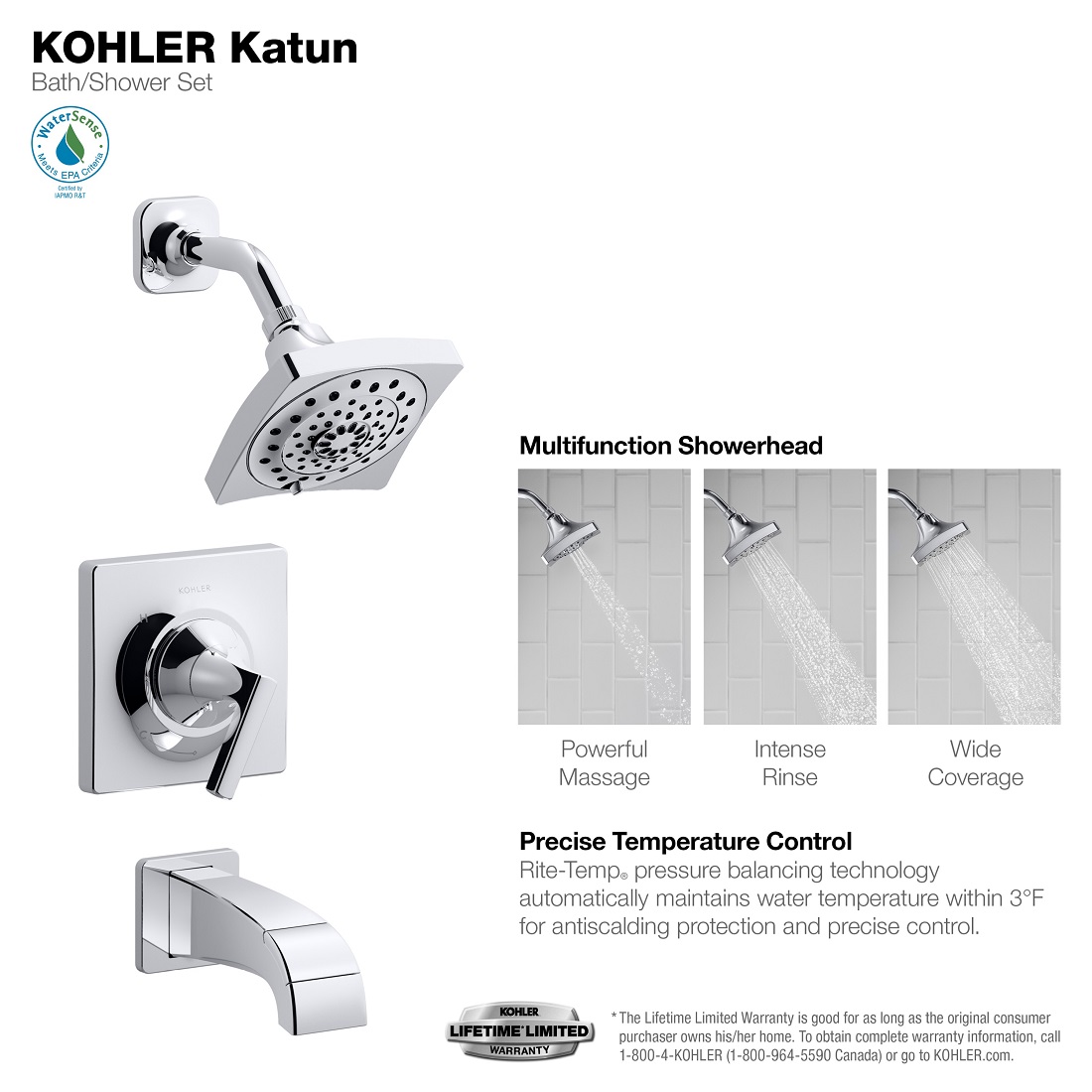 Kohler Katun 1 Handle 3 Spray Tub And Shower Faucet In Polished Product Meets Water Savings Requirements For California Energy Commission Cec Calgreen And Colorado Sb 14 103