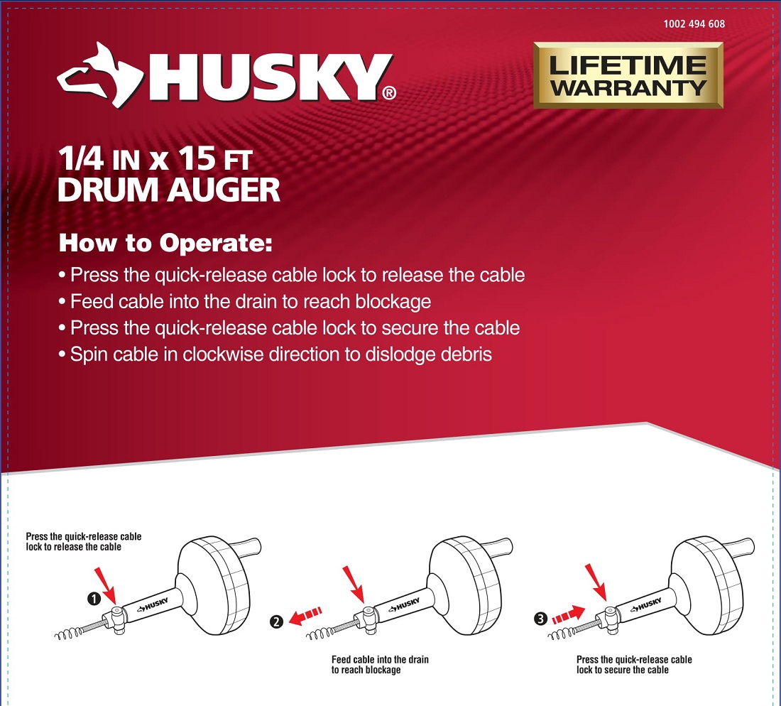 Husky 1/4 in. x 15 ft. Drum Auger82969111 The Home Depot