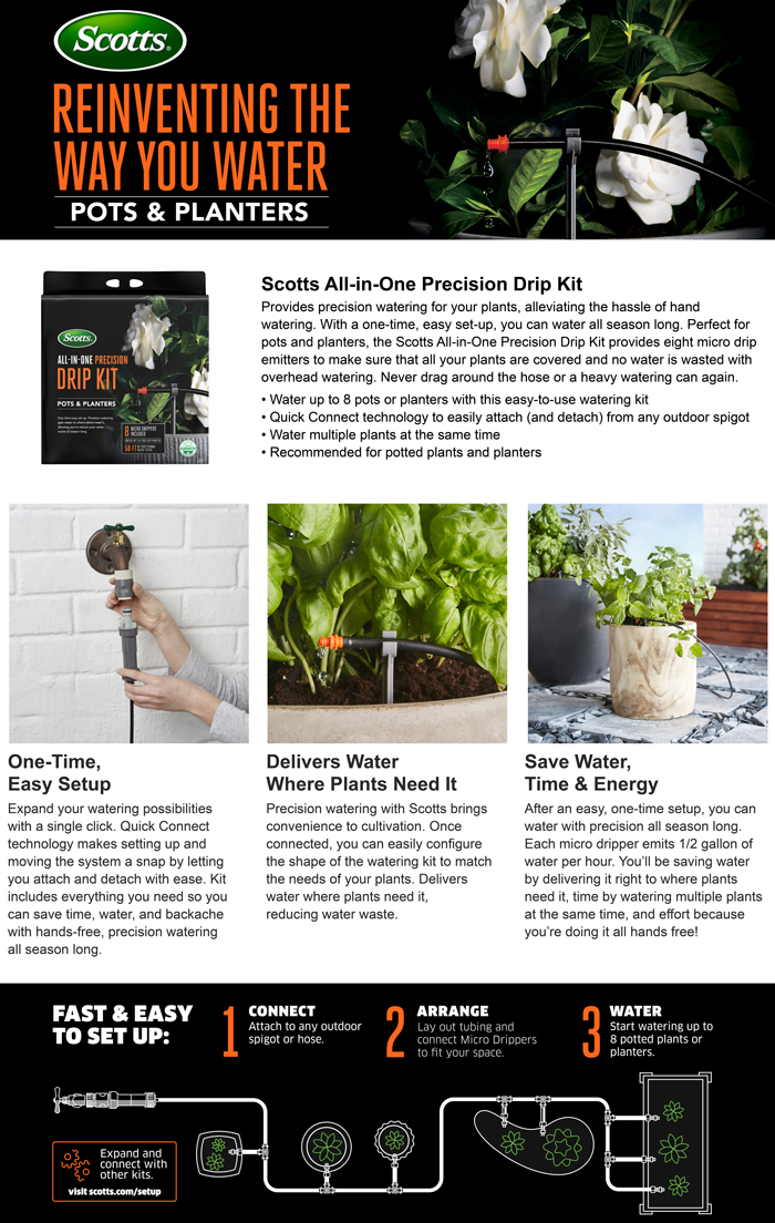 Scotts All-in-One Garden Watering Kit Reduces Water Waste Flexible Tubing /& Quick Connect Technology Makes Watering Easier /& More Versatile Easy Set Up for Season Long Precision Watering