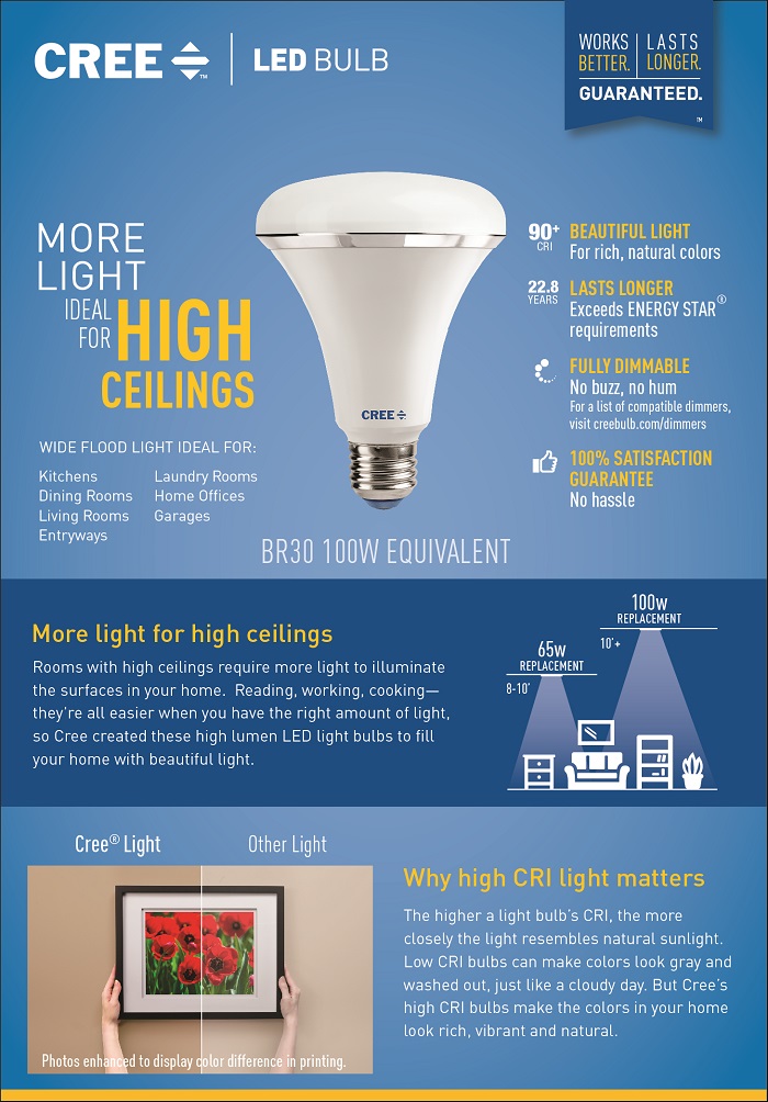 Cree 100W Equivalent Soft White (2700K) BR30 Dimmable LED Light Bulb