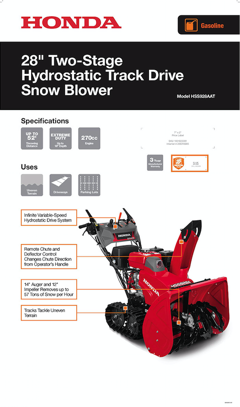 Honda 28 In Hydrostatic Track Drive 2 Stage Gas Snow Er With Two Stage Hydrostatic Track Drive Snow Er