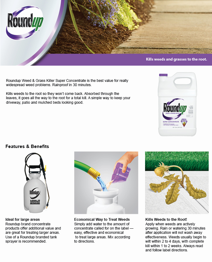 Roundup 1 Gal Super Concentrate Weed And Grass Case Of 4 For Best Results Add 2 1 Oz Per Gallon Of Water
