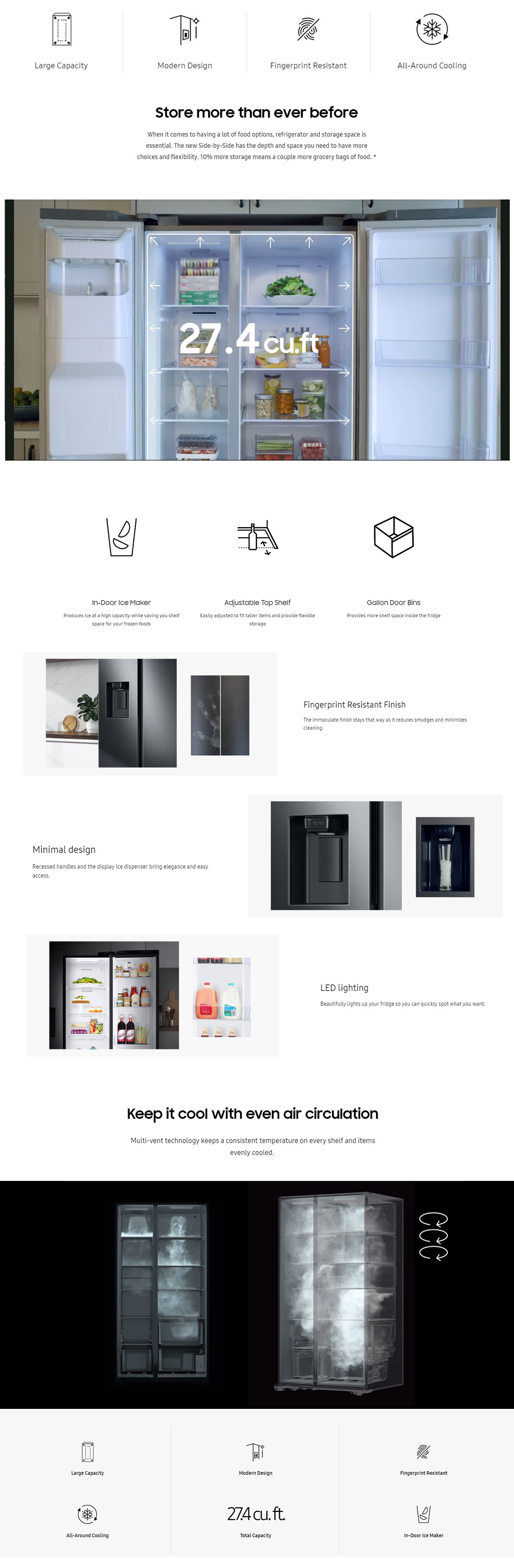 Samsung 27.4 cu. ft. Side by Side Refrigerator in Fingerprint Resistant
