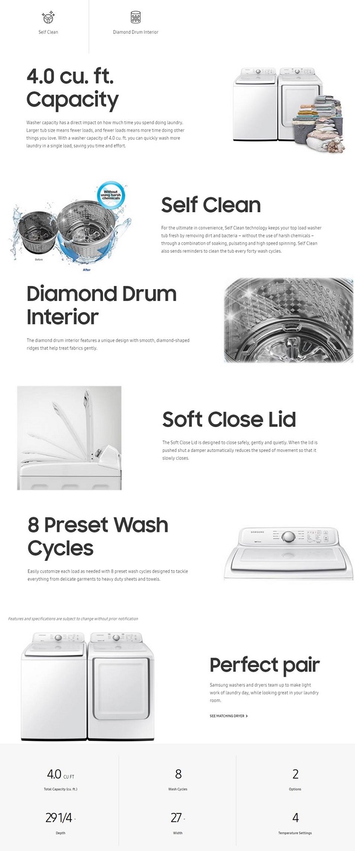 Samsung 4.0 cu. ft. Top Load Washer in WhiteWA40J3000AW The Home Depot