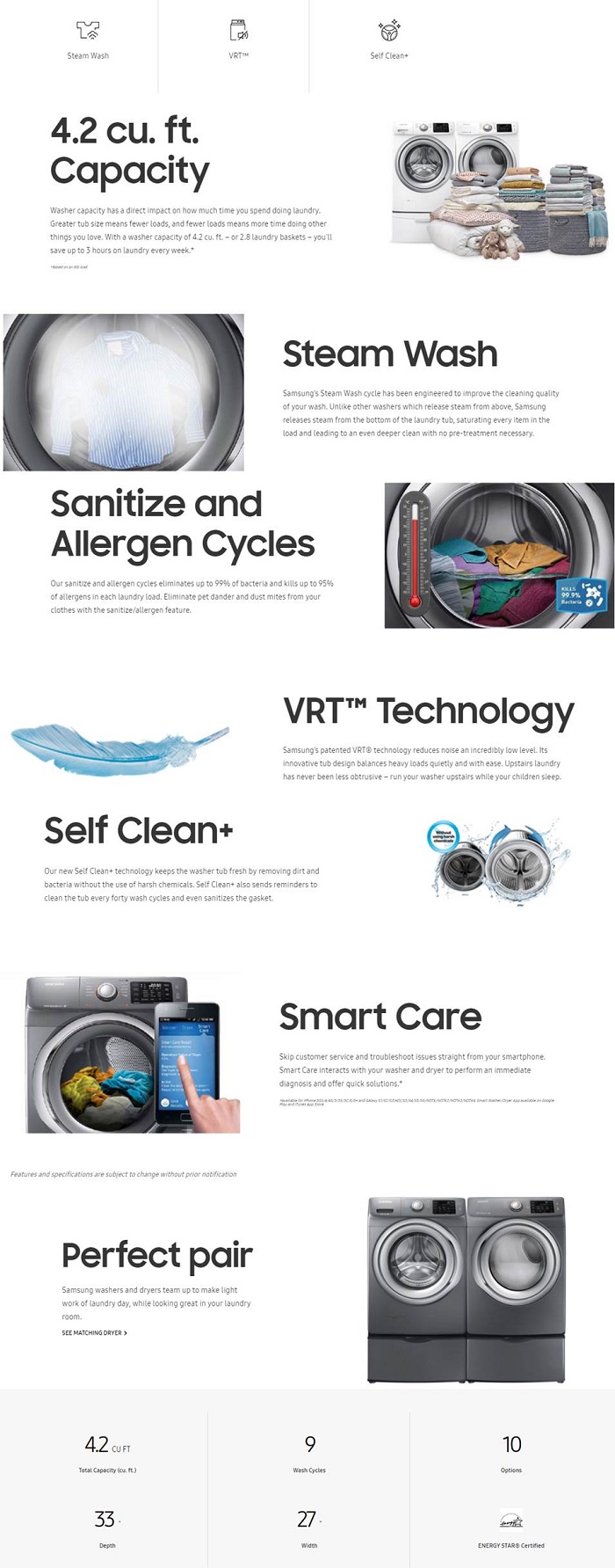 Samsung 4.2 cu. ft. Front Load Washer with Steam in Platinum, ENERGY