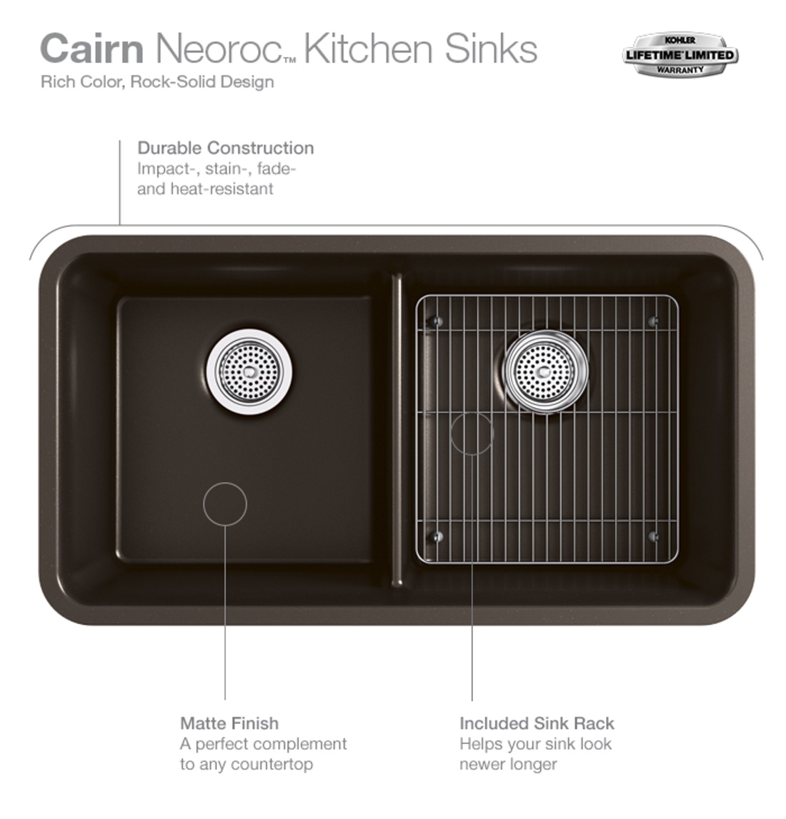 Kohler Cairn Undermount Neoroc Granite Composite 33 5 In Bowl View More From The Neoroc Collection