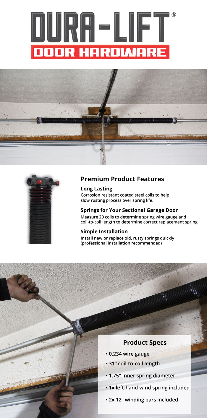 0.234 Wire Size Right Wound 31 Length 1.75 Inside Diameter GDN Garage Door Torsion Spring