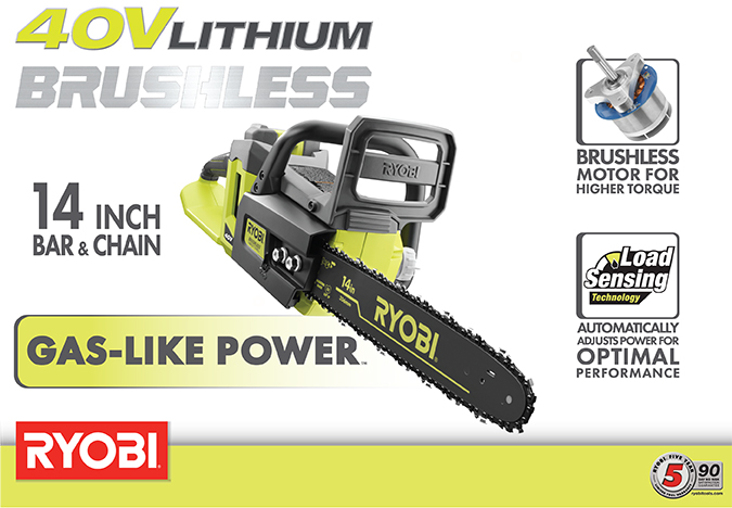 Ryobi 14 In 40 Volt Brushless Lithium Ion Cordless Chainsaw 1 5 Ah Battery And Charger Included