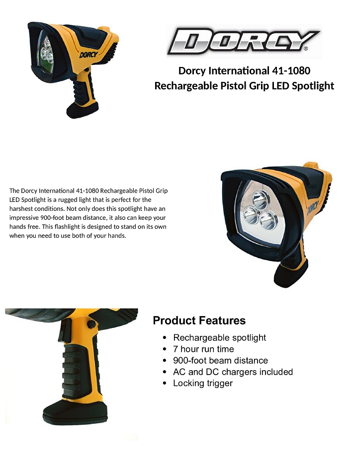 Dorcy 750 Lumens 3 Led Cyber High Flux Rechargeable Spotlight 41 Charging Adaptors Features And Benefits