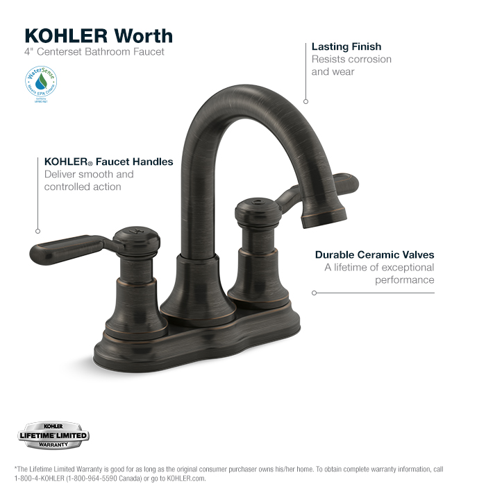 KOHLER Worth 4 in. Centerset 2Handle Bathroom Faucet in Oil Rubbed