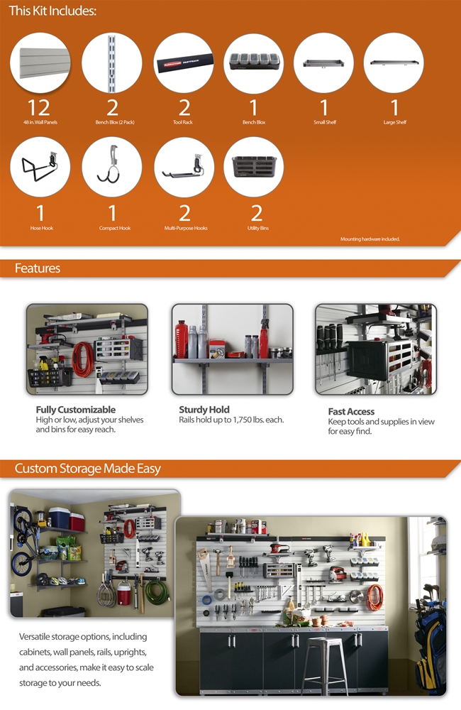 Rubbermaid FastTrack Garage 8 ft. Wall Panel and Accessories Starter