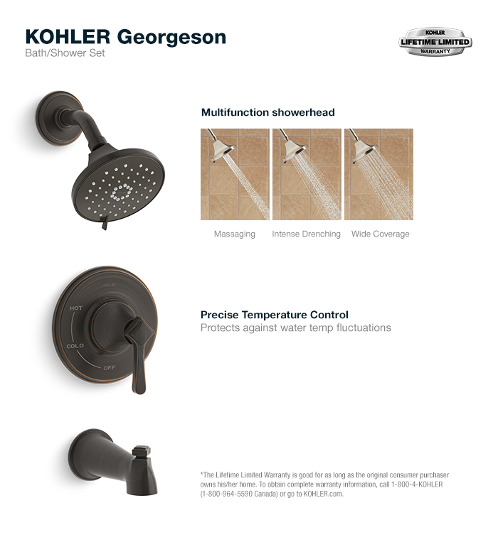 Kohler Georgeson Single Handle 3 Spray Tub And Shower Faucet In Oil Georgeson Oil Rubbed Bronze Tub And Shower Faucet