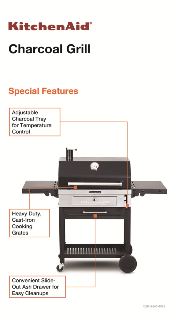 Kitchenaid Cart Style Charcoal Grill In Black With Foldable Side Kitchenaid Cart Style Charcoal Grill
