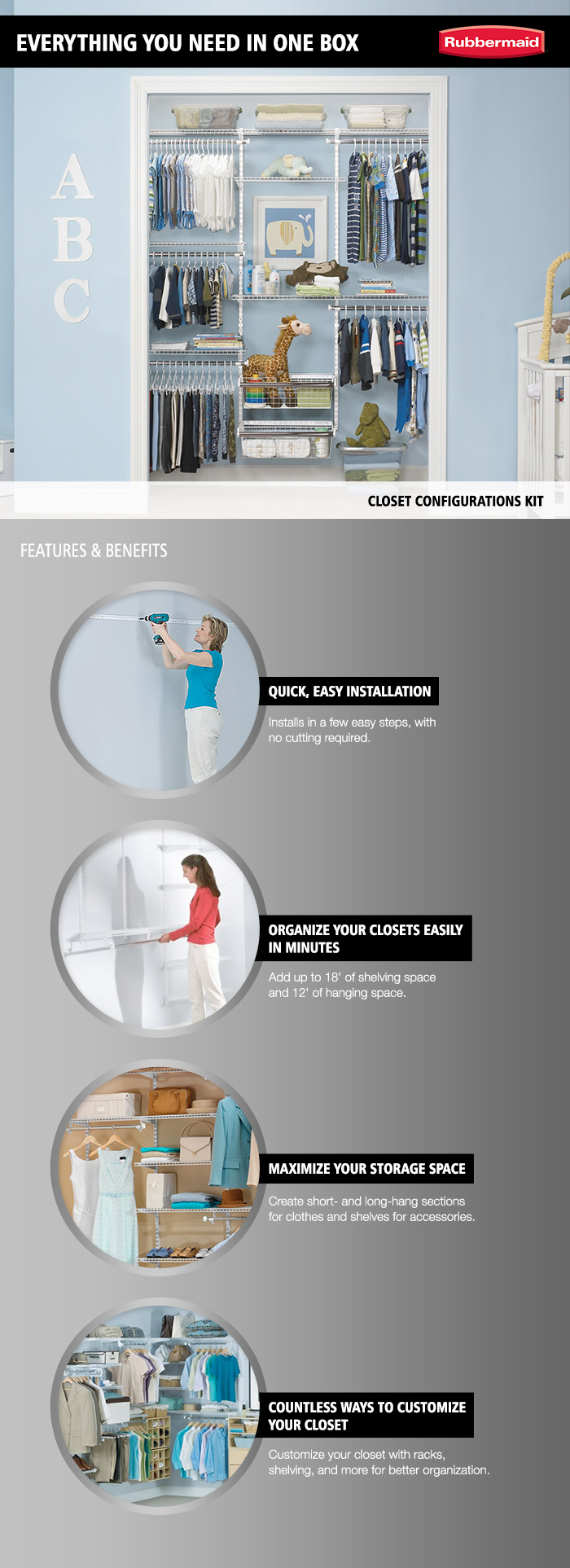 Rubbermaid Configurations 36 in. D x 72 in. W x 2 in. H White Metal